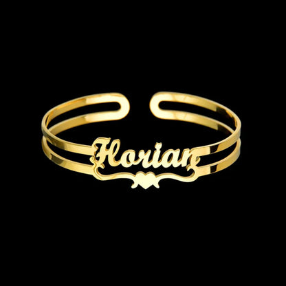 18k Custom Engraved Bracelet Numeral Name Message Bangle Titanium Steel Gold Silver Adjustable Women's Cuff Mother's Day Gift