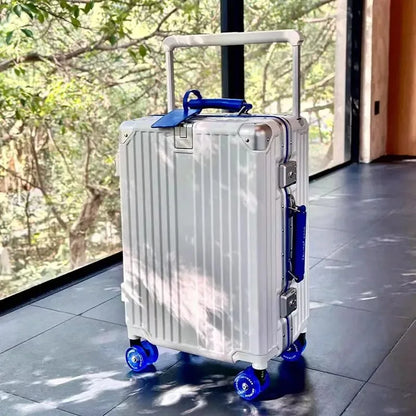 New Aluminum Frame Wide Handlebar Rolling Luggage Large Capacity Trolley Suitcase with Colorful Silent Spinner Wheels TSA Lock