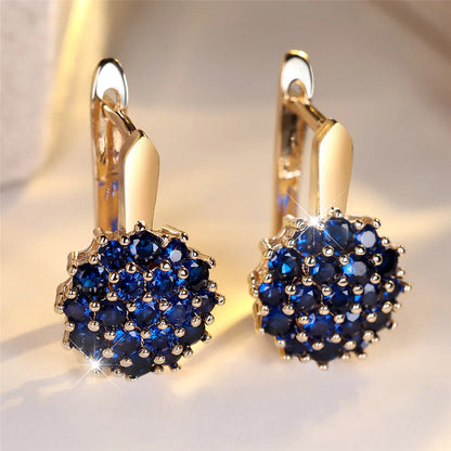 Cute Sunflower Blue Crystal Round Zircon Hoop Earrings For Women Rose Gold Silver Color Wedding Flower Jewelry...