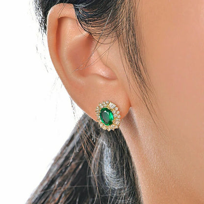 Huitan Oval Green Cubic Zircon Earrings for Women New Trendy Temperament Female Ear Accessories Party Luxury Jewelry...