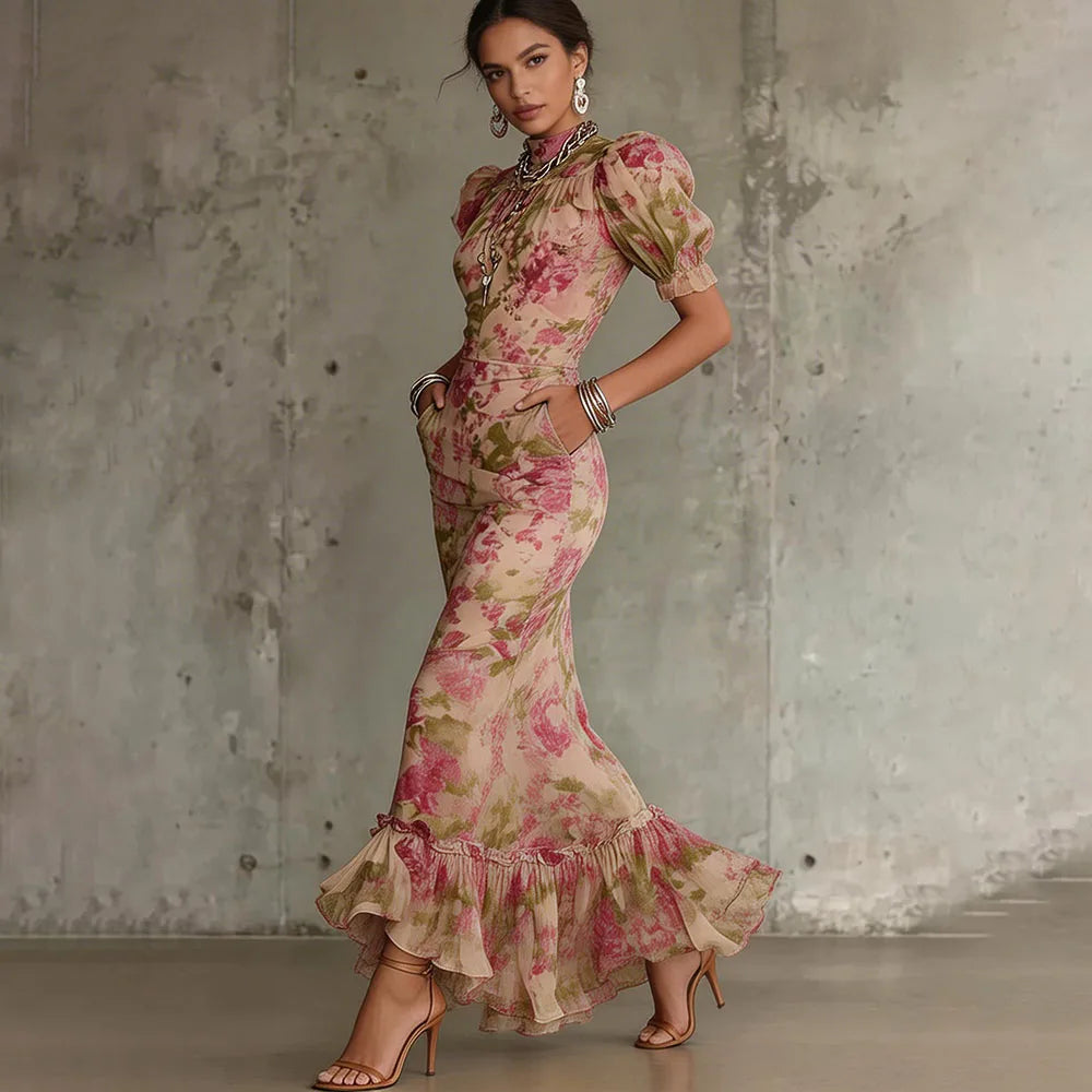 Sexy Bodycon Floral Long Dresses For Women Summer 2026 Fashion Short Sleeve O-neck Slim Maxi Dresses Elegant | Kimlud...