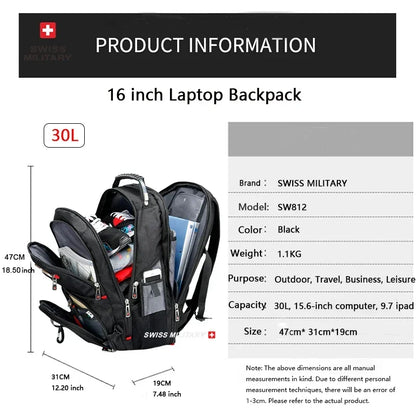 SWISS MILITARY Fashion Travel Multifunction Large Capacity Male Bag Usb Charging Waterproof 23 inch Laptop Backpack Men Mochila