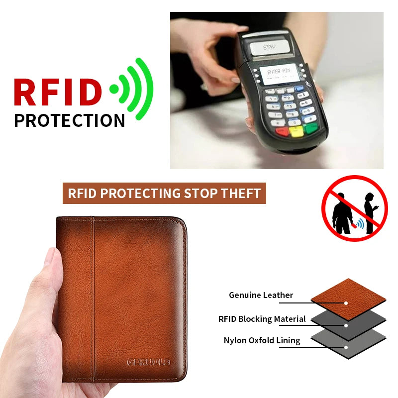 Compact Wallet, Made from Top-Grain Brown Leather with a Gradient Finish, Featuring Built-In RFID Protection Against...