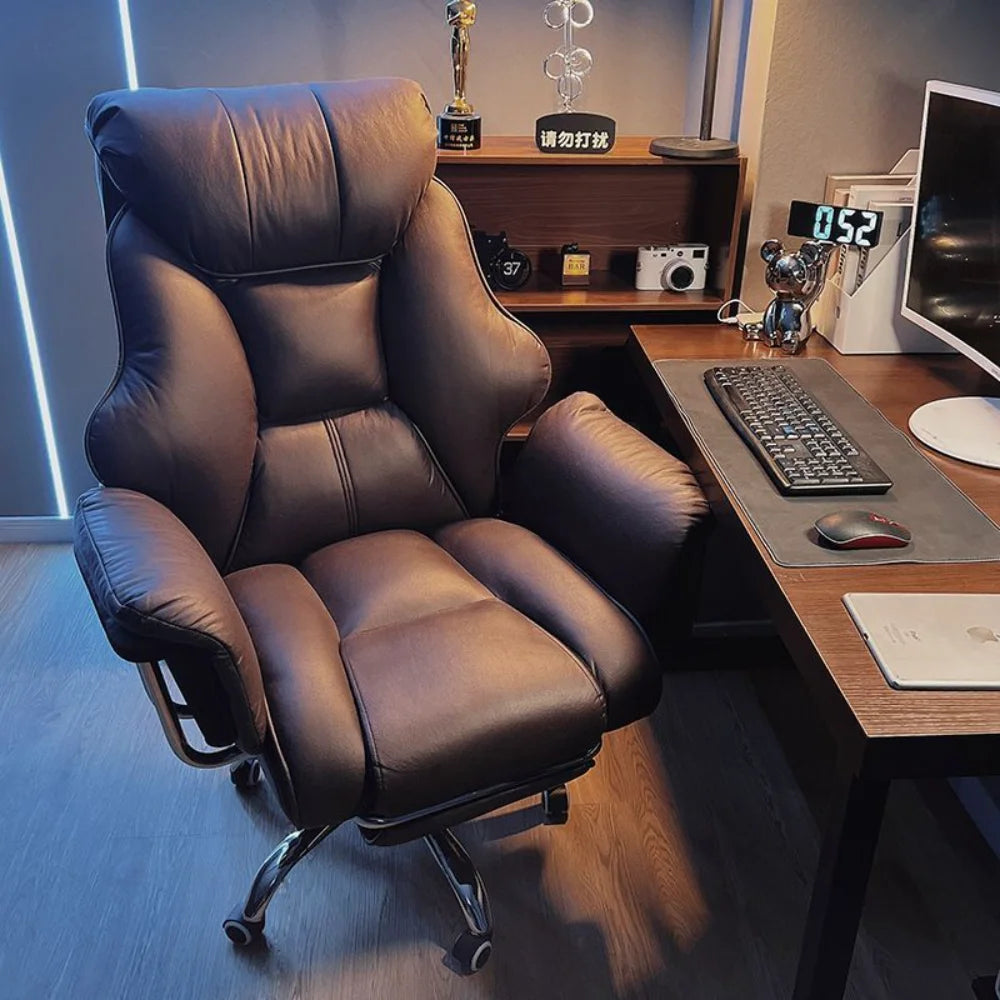 Ergonomic Reclining Office Chair with Footrest PU Leather Executive Swivel Computer Desk Chair Aluminum Base for Home Office - Kimlud
