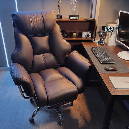 Ergonomic Reclining Office Chair with Footrest PU Leather Executive Swivel Computer Desk Chair Aluminum Base for Home Office - Kimlud