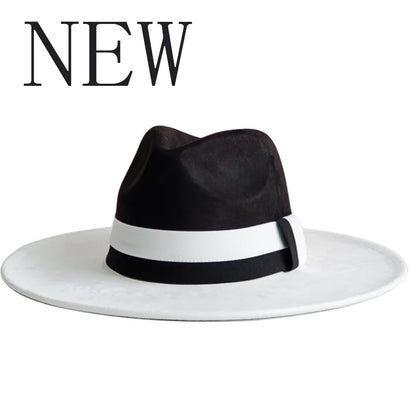 Colorblock Ribbon Colorful Suede Hat Autumn and Winter Women's Felt Hat Wide Brim Hat British Style Retro Men's Gorras Hombre - Kimlud