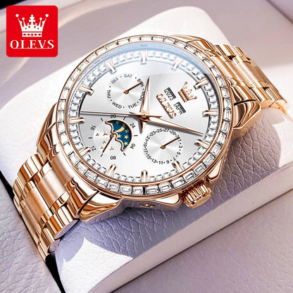 OLEVS 6695 Luxury Man Watch Original Brand Diamond Bezel Moon Phase Waterproof Glow Automatic Mechanical Wrist Watches...