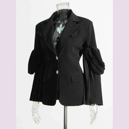 CHICEVER Vintage Solid Blazers For Women Notched Collar Irrgular Design Long Sleeve Spliced Folds Slim Blazer Female Spring New