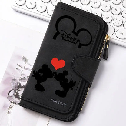  Mickey Minnie Lady Long Zip Wallet Buckle Tote Bag Coin Purse Soft PU Leather Multi-functional Card Holder Casual Daily