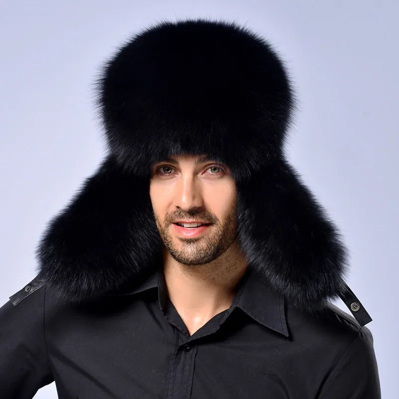 Winter Hat for Men Thickened Faux Fur Ushanka with Ear Protection Russian Bomber Cap Outdoor Warm Beanie