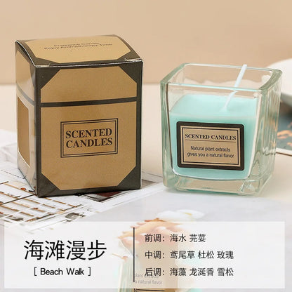 Candy Color Fragrance Candle Fragrance Environment Glass Square Cup Bedroom Household Decoration Small and Fresh