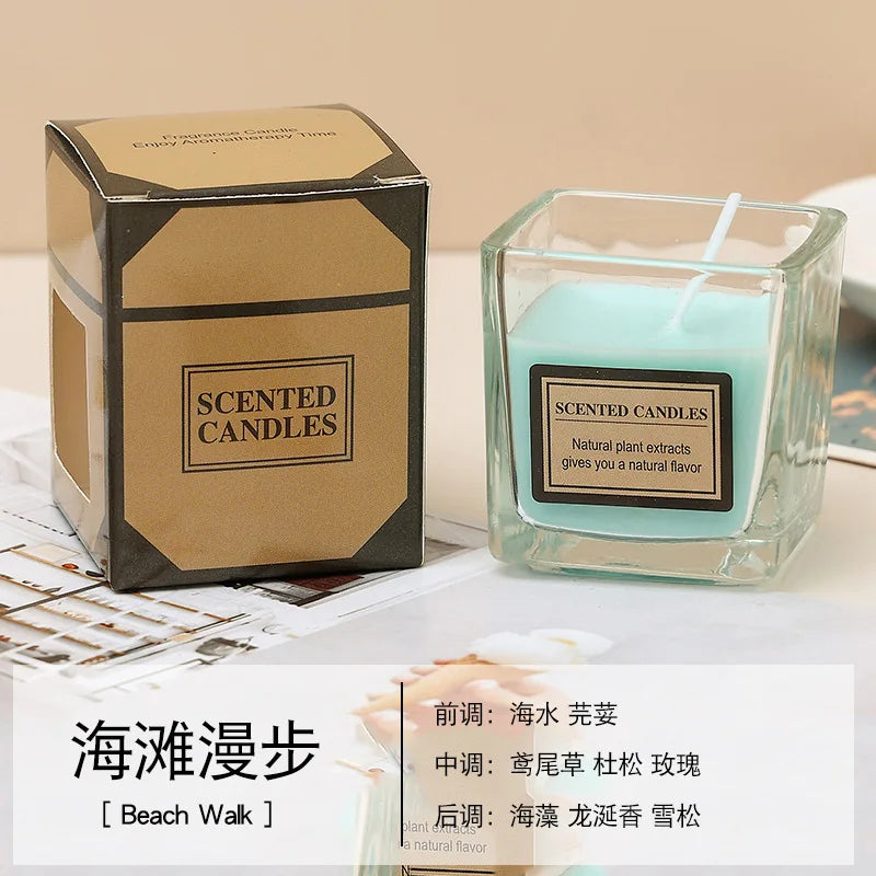 Candy Color Fragrance Candle Fragrance Environment Glass Square Cup Bedroom Household Decoration Small and Fresh