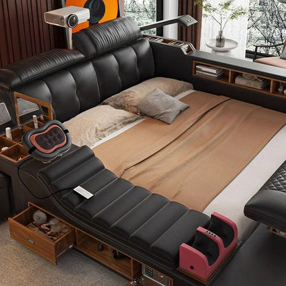 Modern Double Bed Girls Design Smart Bedroom Queen King Size Bed Beauty Sleeping Princess Leather Cama Lounge Suite Furniture - Kimlud