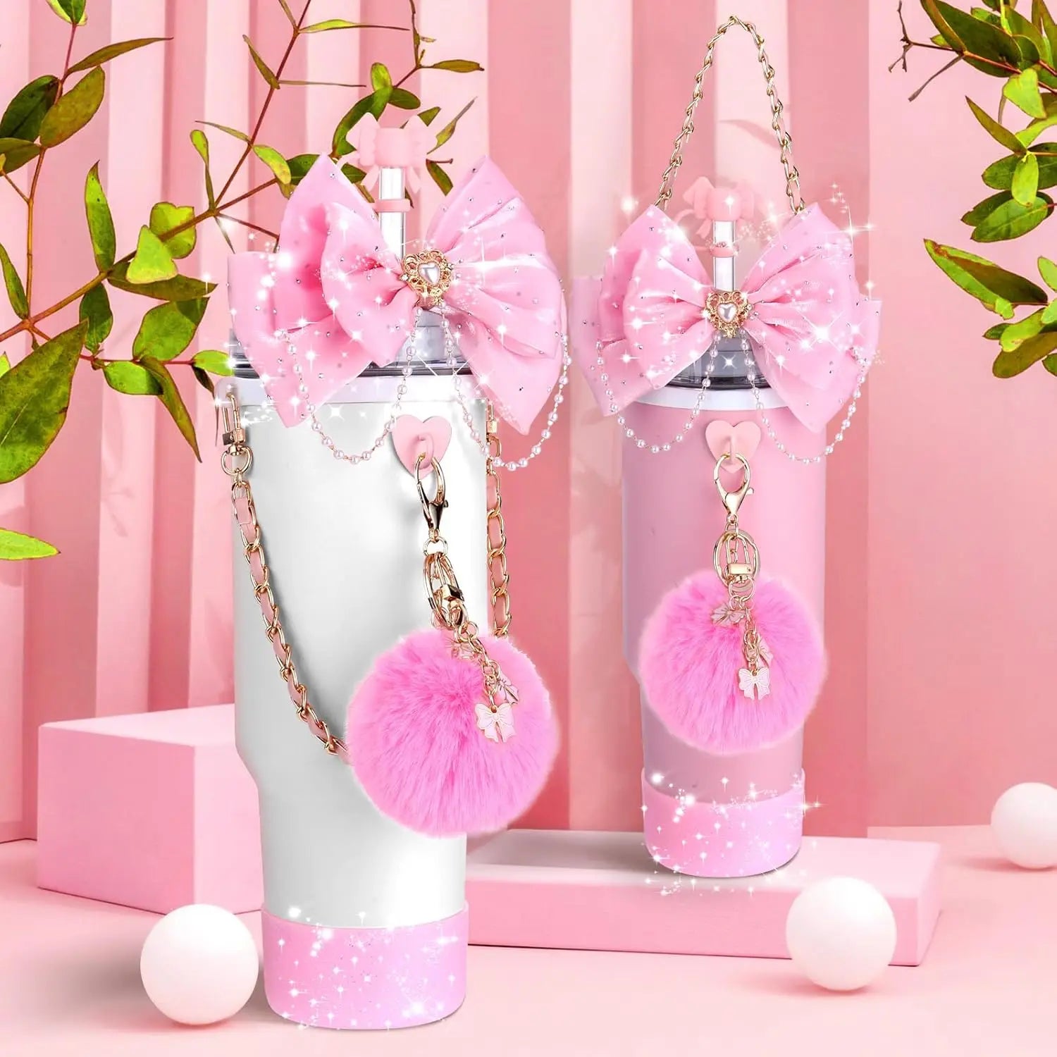 Cup Accessories for Stanley 30oz 40oz Tumbler Straw Topper Cover Water Bottle Handle Strap Cup Boot Bow Decorate Charm Chain