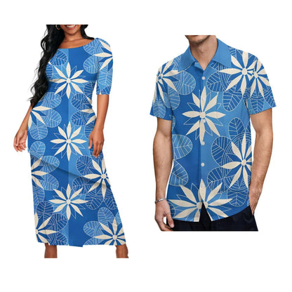 Polynesian Floral Print Custom Summer Crew-Neck Puletasi Diagonal Design New Set Dress For Valentine'S Day Matching Clothing - Kimlud