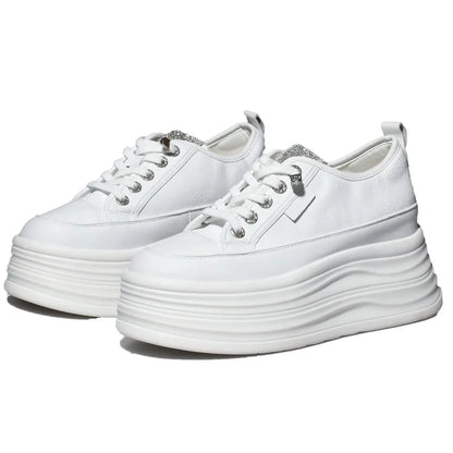 Fujin Wedge Heel Sneakers Shoes Comfy Casual Shoes Female 9cm High Quality Microfiber Leather White Platform Sneakers for Women