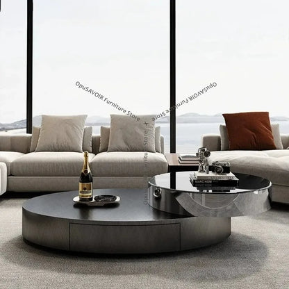Italian Luxury Oval Coffee Tables Modern Minimalist Rotatable Center Coffee Table Set Stainless Steel Living Room...