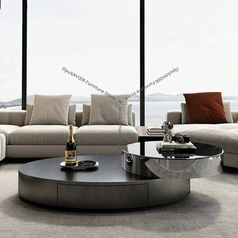 Italian Luxury Oval Coffee Tables Modern Minimalist Rotatable Center Coffee Table Set Stainless Steel Living Room...