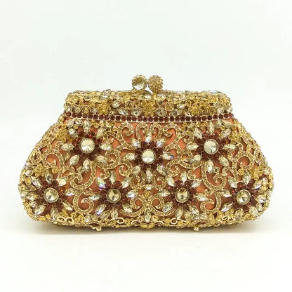 Boutique De FGG (in stock) Flower Crown Clutch Silver Crystal Evening Handbag Women Party Prom Bag Bridal Clutches Wedding Purse - Kimlud