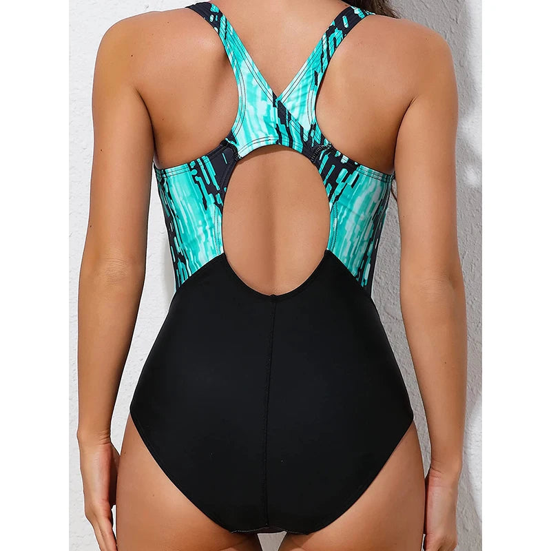 Printed One Piece Swimsuit Women Hollow Out Backless Triangle Skinny Sport Swimwear 2025 New Bathing Suit Professional Swimming - Kimlud