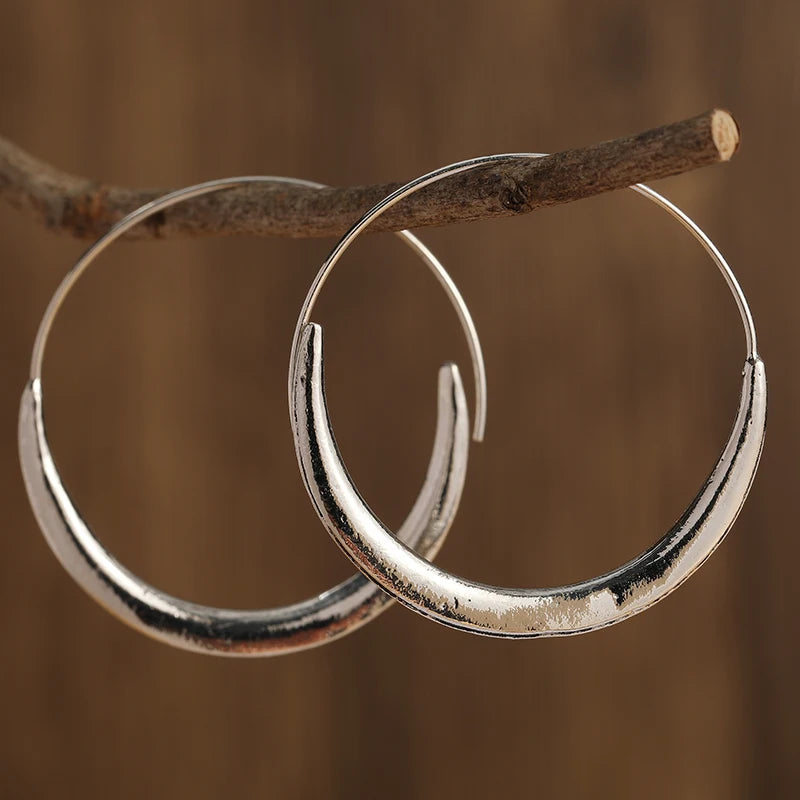 Fashion Concise Design Silvery Plated Hoop Earrings for Women's Vintage Party Vacation Jewelry Accessories Perfect...