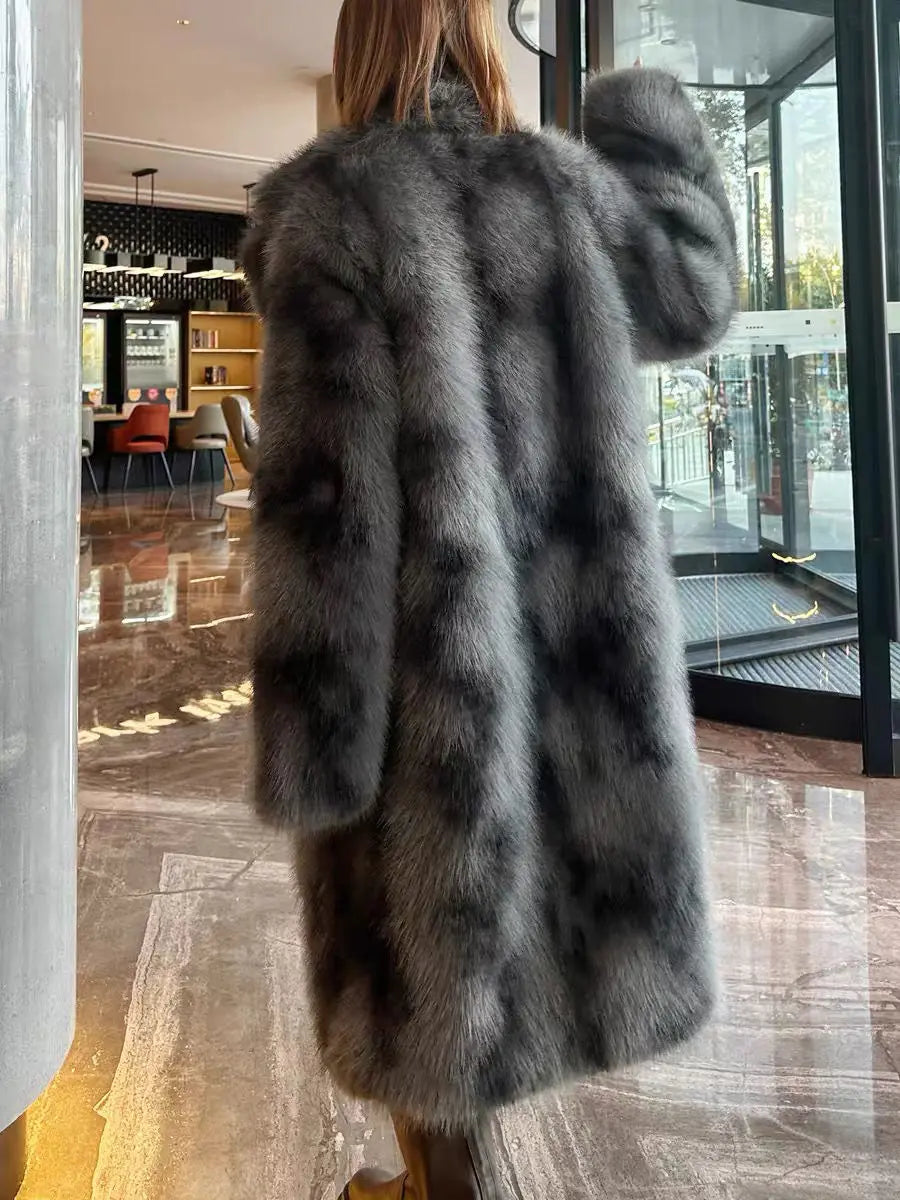 Luxury High-quality Fur Coat Women Winter Faux Fur Jacket Vintage Trench Coat Warm Thick Long Sleeve Windproof Outerwear Design