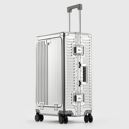 SUSHIMU 20-inch all-aluminum-magnesium alloy luggage with front opening, trolley suitcase, carry-on suitcase, metal travel