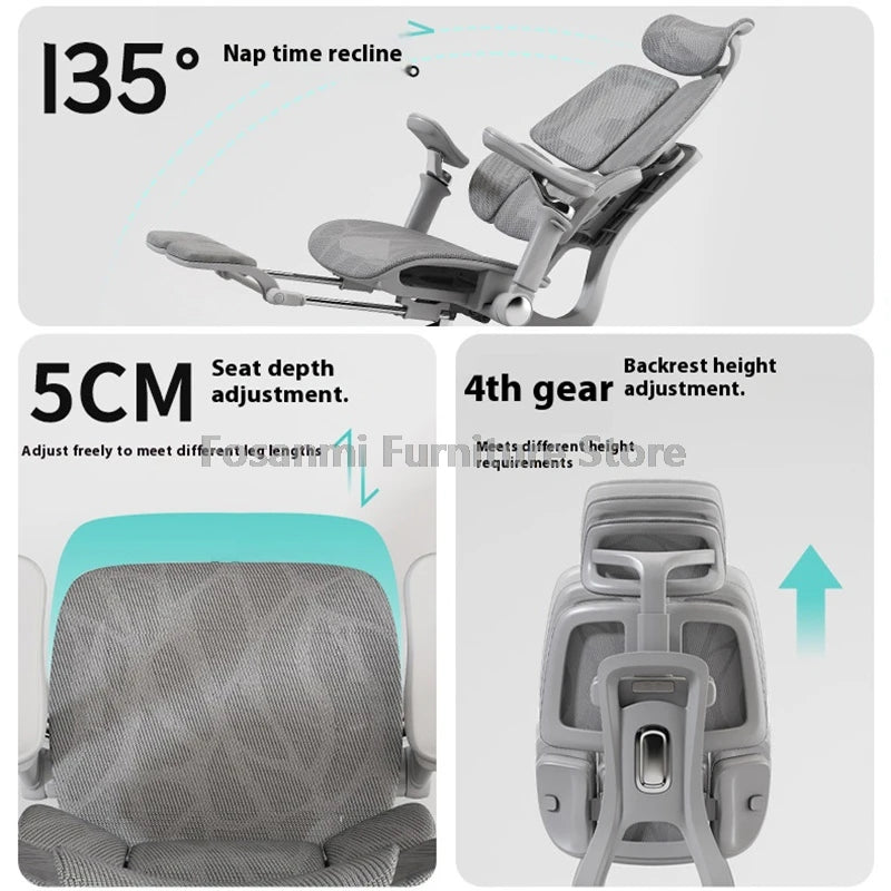 Multifunctional Ergonomic Mesh Office Desk Chair Adjustable Gaming Computer Chairs with Footrest Premium Home PC Swivel Recliner