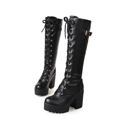 High Knee Boots For Women Heel Foreign Trade Chunky Heeled Thigh High Leather Boots Knee High Snow Boots