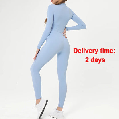 Warm Longsleeve Jumpsuts Women Thickened Sport Overalls Gym Set Zipper Fitness Bodysuits Winter Jumpsuit Workout Tracksuit - Kimlud