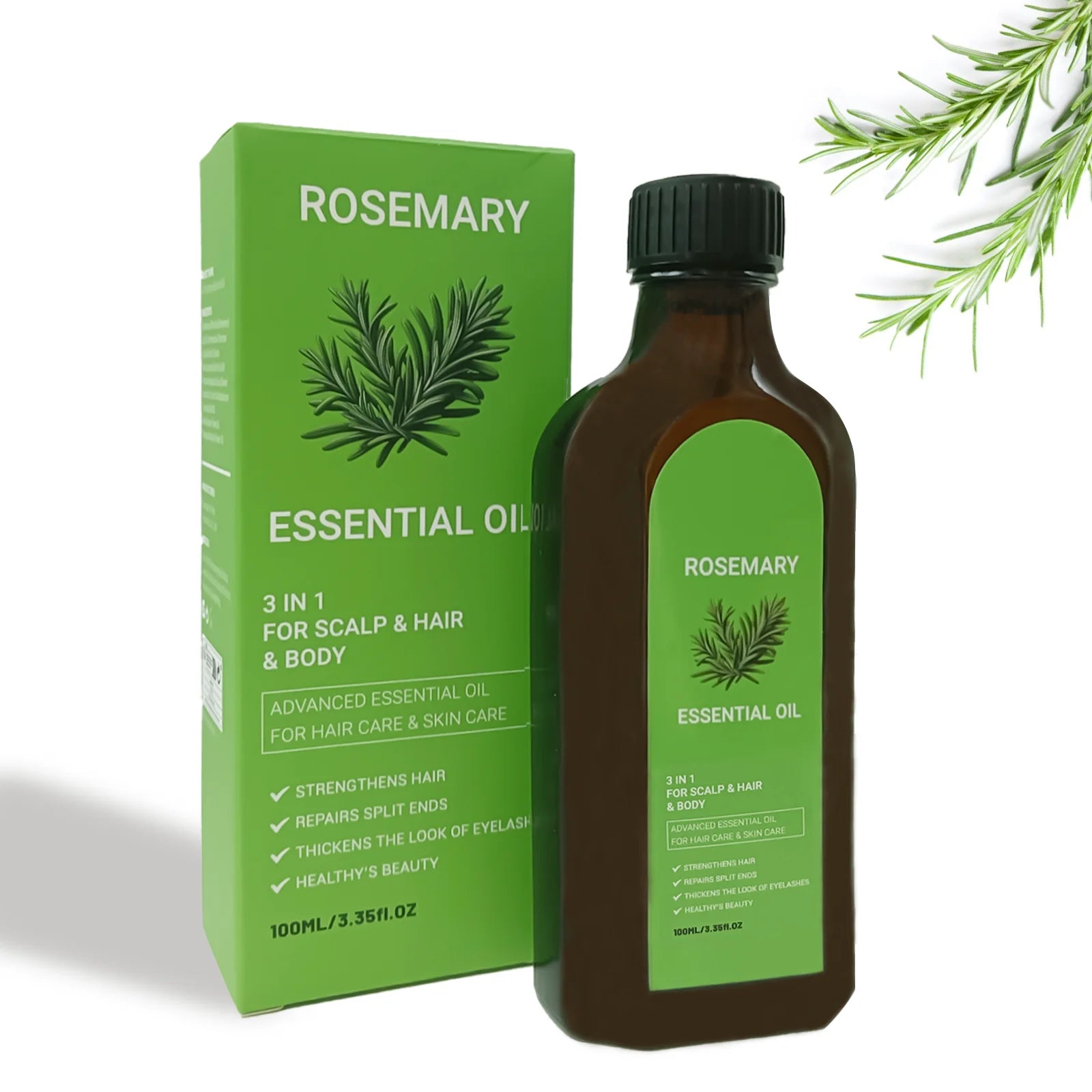 3-in-One Hair Care Essential Oil: Rosemary Essence Oil Nourishes and Moisturizes Hair, Repairs Damage and Improves Irritability