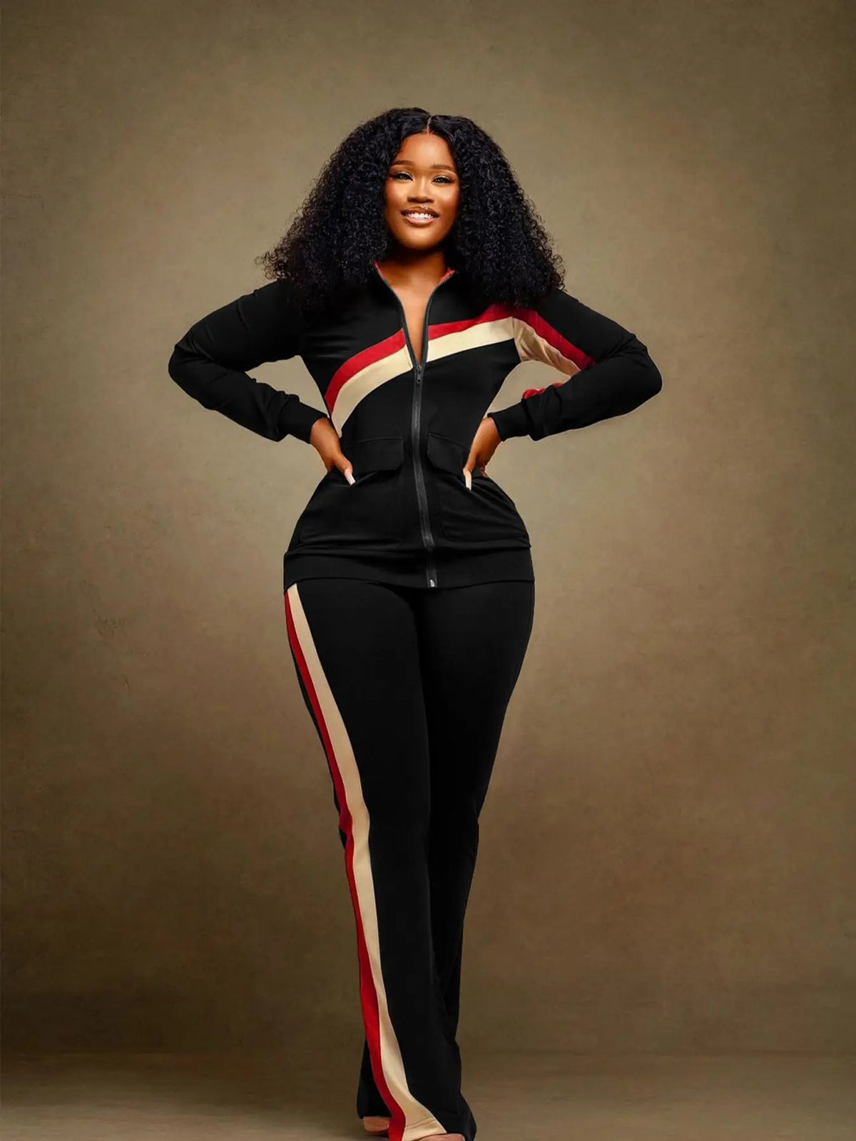 Casual Spor Women's Faion Set TW52 Long Sve Polyester Pants Striped Patchwork Independent Station Cross-Border | Kimlud...