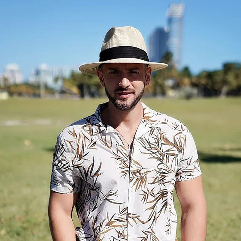 XL Big Head 63CM Summer Beach Woven Sun Hats Men Women Plus Size Jazz UV UPF 50+ Sun Protection Travel Panaman Straw...