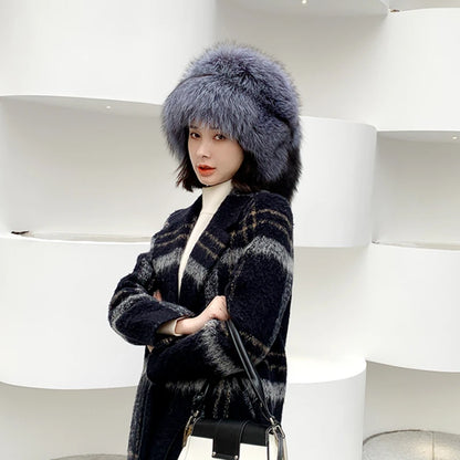 Natural Fox Fur Russian Hat Ushanka Women Winter Warm Fluffy Popular Style Female Tail Cap Fashion Real Fur Hats