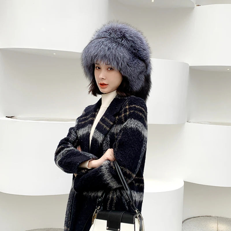 Natural Fox Fur Russian Hat Ushanka Women Winter Warm Fluffy Popular Style Female Tail Cap Fashion Real Fur Hats