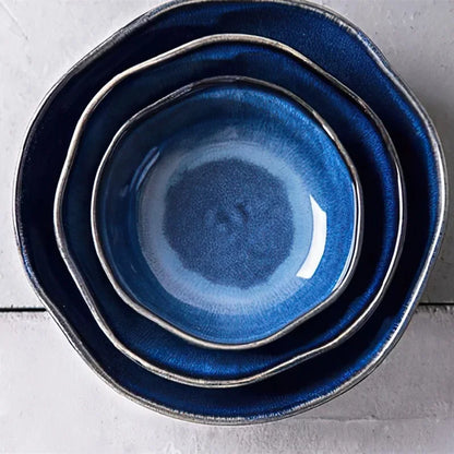 1 Pcs Bone China Bowl Tableware Blue Janpan Rice Soup Dinner Service Retro Ceramic Dinnerware Restaurant Home Kitchen...