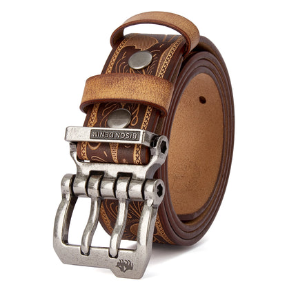 BISON DENIM Men Belt High Quality Leather Belt For Men Genuine Leather Strap Luxury Pin Buckle Fancy Vintage Jeans Belt For Men - Kimlud