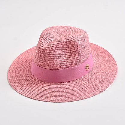 Summer Straw Hats for Women Men Panama Travel Beach Sun Hat Ribbon Decoration Elegant Luxury Jazz Hat