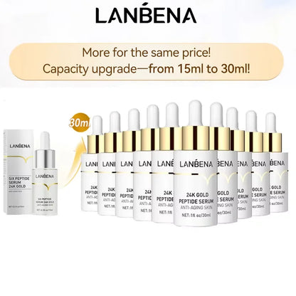 LANBENA Anti-Aging Serum 24K Gold Six Peptides Facial Essence Firming Skin Wrinkle RepairWhitening MoisturizingFaceSik Care10PCS