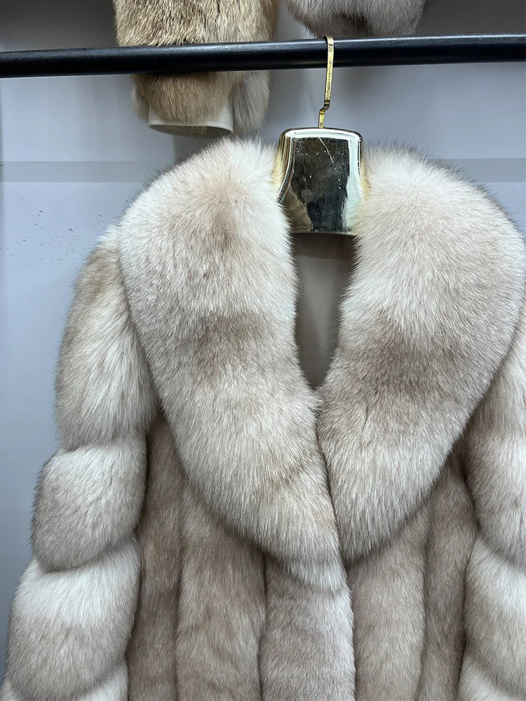 2026 New Women Real Fox Fur Coat Natural Fox Fur Jacket Luxury Fur Coat Mid-length High Quality Long Sleeve Outwear Hot Sale - Kimlud
