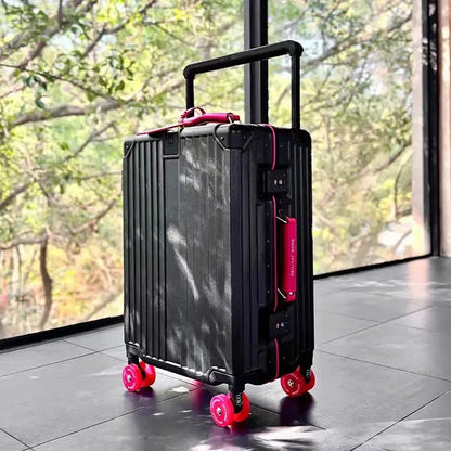 New Aluminum Frame Wide Handlebar Rolling Luggage Large Capacity Trolley Suitcase with Colorful Silent Spinner Wheels TSA Lock