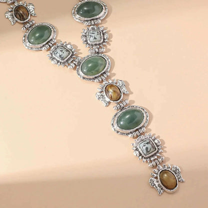 Vintage Chunky Geometric Resin Necklace for Women Irregular Exaggerated Big Statement Metal Necklace Ethnic Style Jewelry Gifts