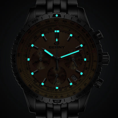 BERNY Aviation Pilot Men's Watches Quartz Chronograph Watch Date Sapphire Super Luminous Luxury Brand Dress Man Wristwatch
