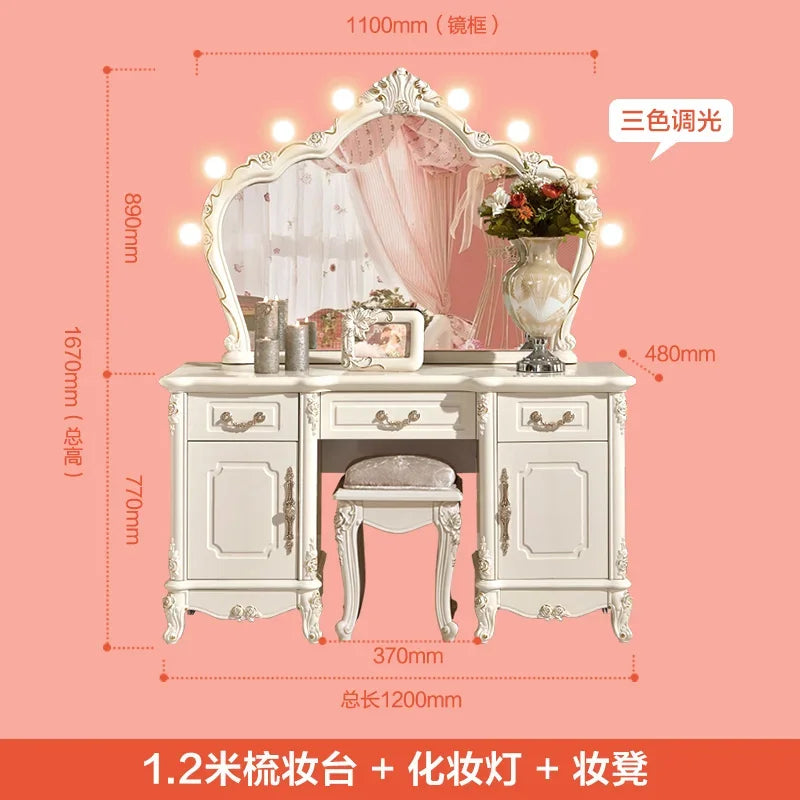 European Luxury Vanity Table Girls Wooden White Tall Vanity Table Makeup Nordic Penteadeira De Maquiagem Bedroom Furniture - Kimlud