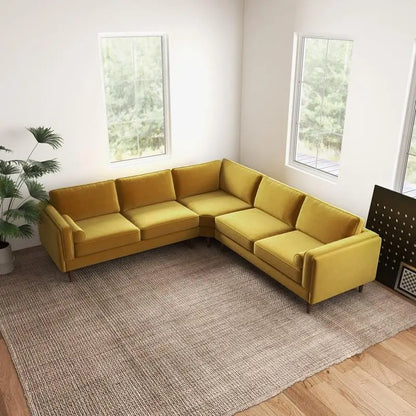 Amber Yellow Velvet Corner Sectional SofaNew Title: "Velvet Corner Sectional Sofa in Amber Yellow - Comfortable and Stylish - Kimlud