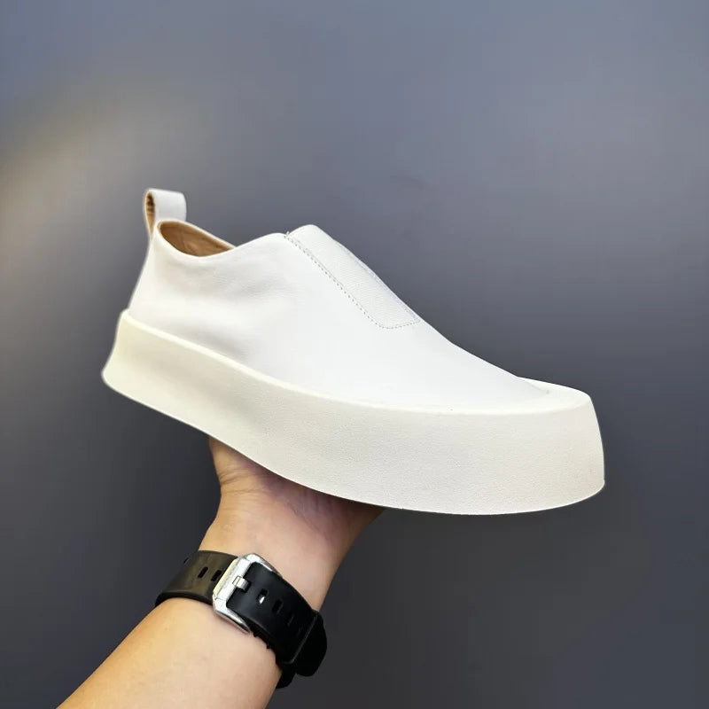 High-end Men Chunky Sneakers Fashion Genuine Leather Men Casual Shoes Breathable Slip on Men Board Shoes