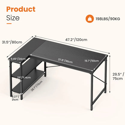 JHK L Shaped Desk 47 Inch Computer Desk Gaming Furniture Corner Desks Home Office PC Table with Reversible Storage Shelves