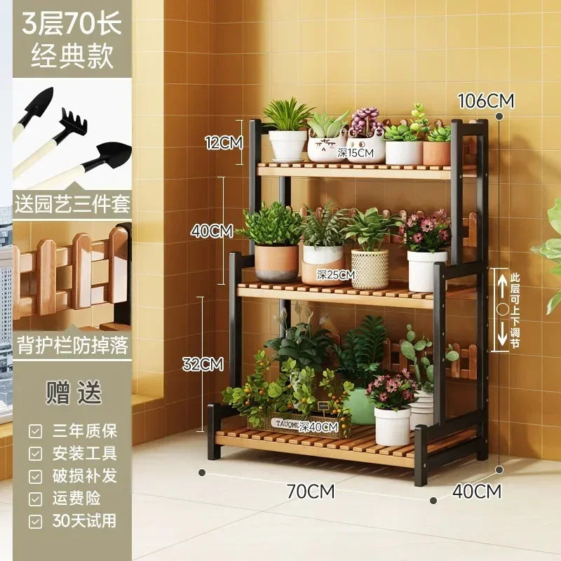 Black Outdoor Plant Shelf Rack Flowers Luxury Universal Square Plant Shelf Rack Tiered Bamboo Bitki Rafları Garden...