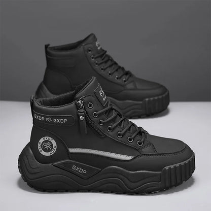 Men's High Top Leather Sneakers Thick Soled for Height Increase Slip Resistant and Wear Resistant Versatile Casual Sports Shoes