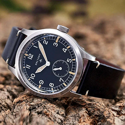 Baltany dirty dozen watch Sapphire 39mm Dail 316L Stainless Steel Case Leather Strap Military Vintage Quartz Wristwatch